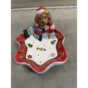 Noble Excellence Christmas Puppy Cookie Plate Santa Dog Holiday